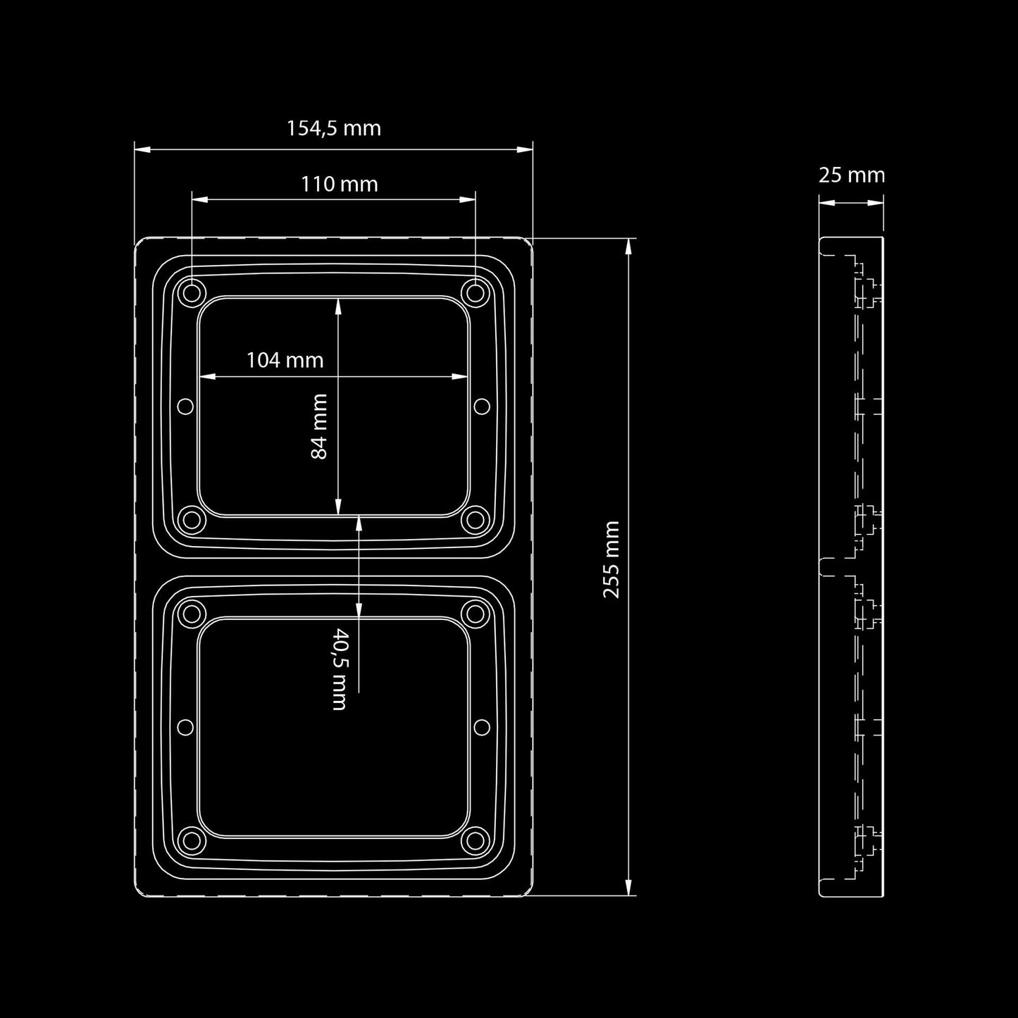 IZE LED FRAME DOUBLE.Fits: IZE LED / FOR9T series square tail lights SKU: 800636