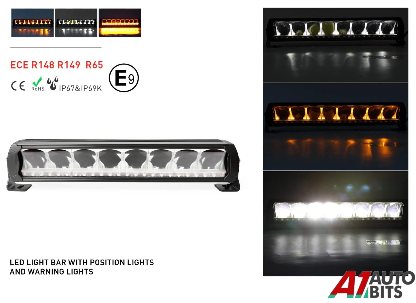 17" Led Light Bar Position Emergency Warning Hazard Flash Strobe Beacon Amber