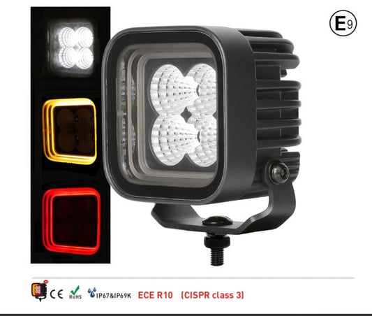3D LED Amber Red DRL, Powerful work lamp 12v-24v CUBE