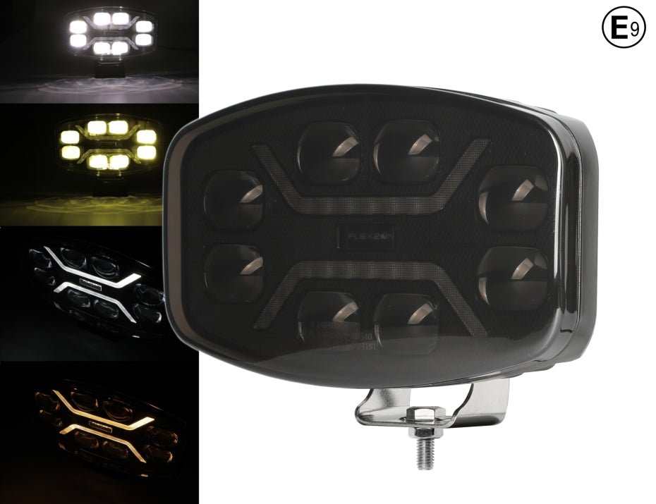 LED Halogen Headlight DRL white/yellow high beam light - Smoked - 12-24V