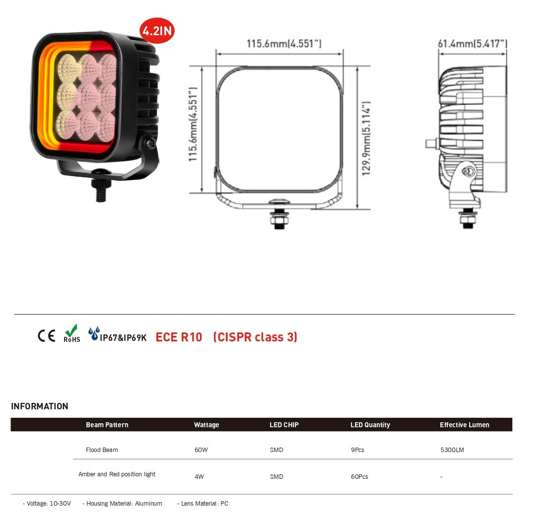 64W LED Halogen White, Diffused light with yellow and red DRL light 12V-24V Art. No.: HAL556