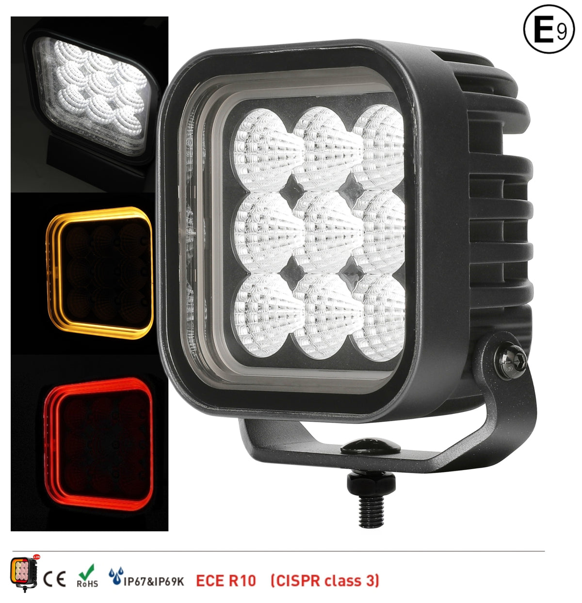 64W LED Halogen White, Diffused light with yellow and red DRL light 12V-24V Art. No.: HAL556