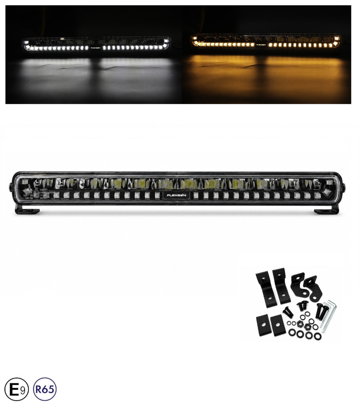 LED Bar Flexzon SHARK-LITE BOOST 47 cm, 125W, 11000 lm, white/orange DRL, emergency flash light with 4 modes