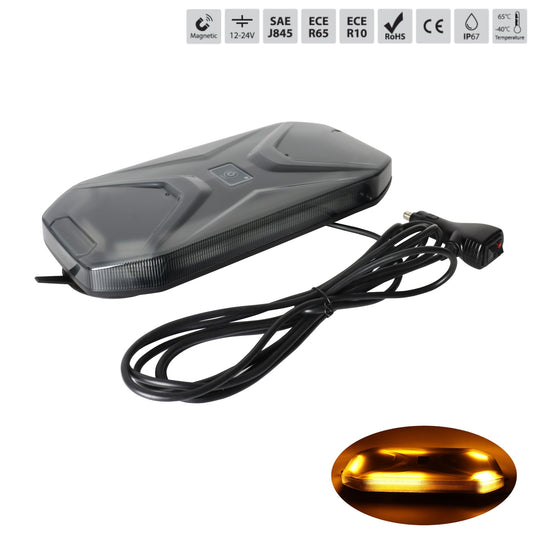 LED emergency light 30W, 68 LED, 20 modes, magnetic mounting with suction cups, E-Mark E9/E57, R65, IP67, 12–24V, orange light, smoked housing