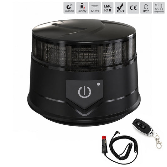 Orange LED emergency light with smoked housing, 36 LED, 19W, 7 modes, remote control, built-in battery, magnet and suction cup, E-Mark E9, ECE R10, IP67, 12–24V