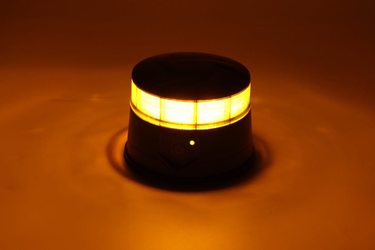 Orange LED emergency light with smoked housing, 36 LED, 19W, 7 modes, remote control, built-in battery, magnet and suction cup, E-Mark E9, ECE R10, IP67, 12–24V