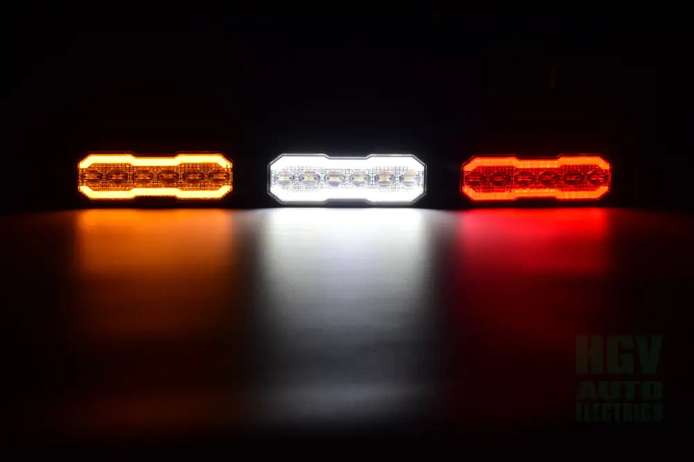 HGV Auto. CAT’S EYE HALO. SMOKE LENS. Amber Red White Halo with Amber Strobe.