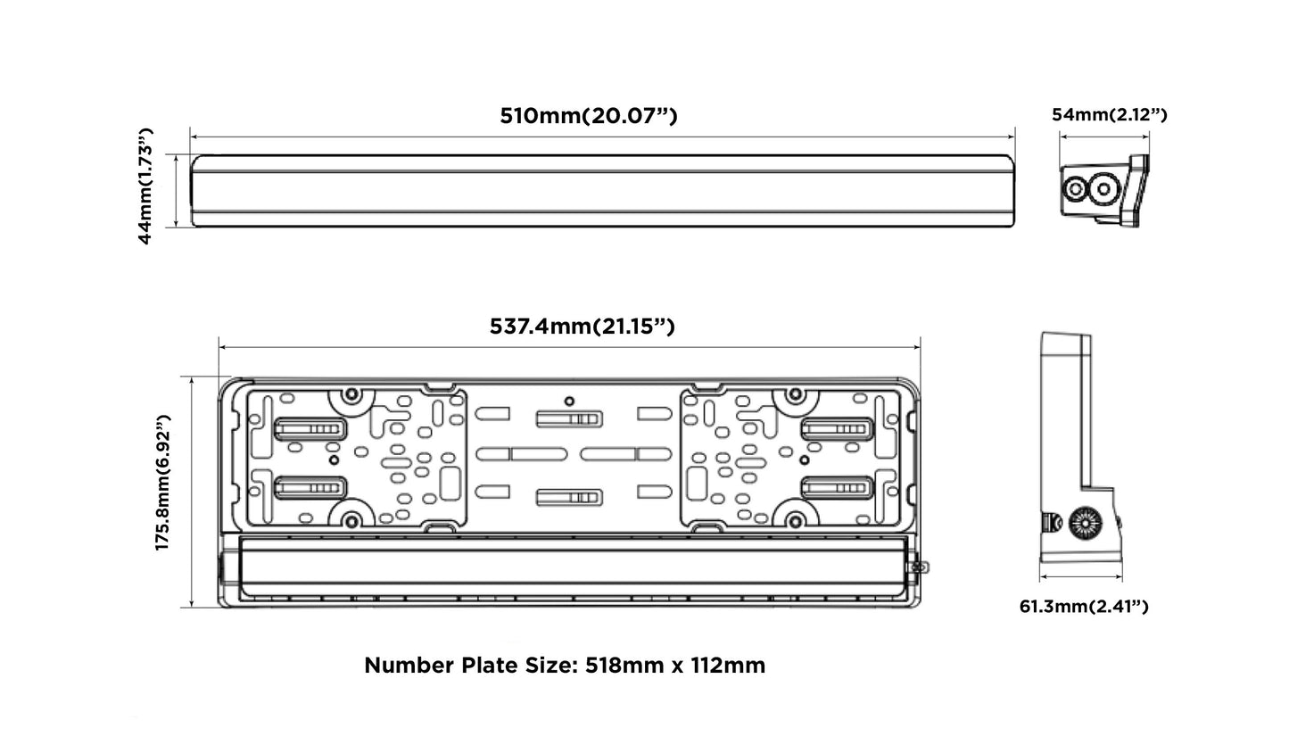 NUMBER PLATE HOLDER WITH LED LIGHTBAR – PART NO.: 1001-6120