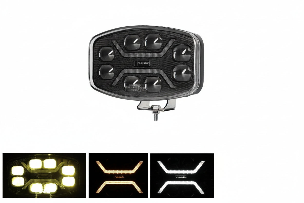 LED Halogen Headlight DRL white/yellow high beam light - Smoked - 12-24V