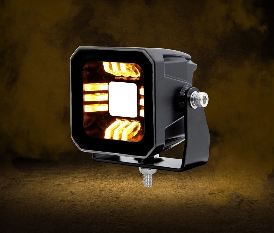 3D CUBE DESIGN COMPACT WORK LAMP RED / AMBER DRL