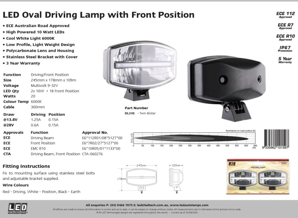 LED Jumbo Driving Lamp. DL245 Led Autolamps